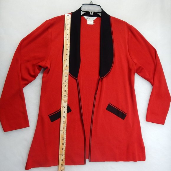 Exclusively Misook Womens Black & Red  Knit Open Front Sweater Washable Size M - Picture 6 of 9